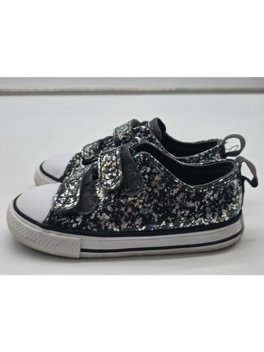 Converse All Star Shoes Girls Size 8 Black Glitter Strap Sneakers A09274C Stains
